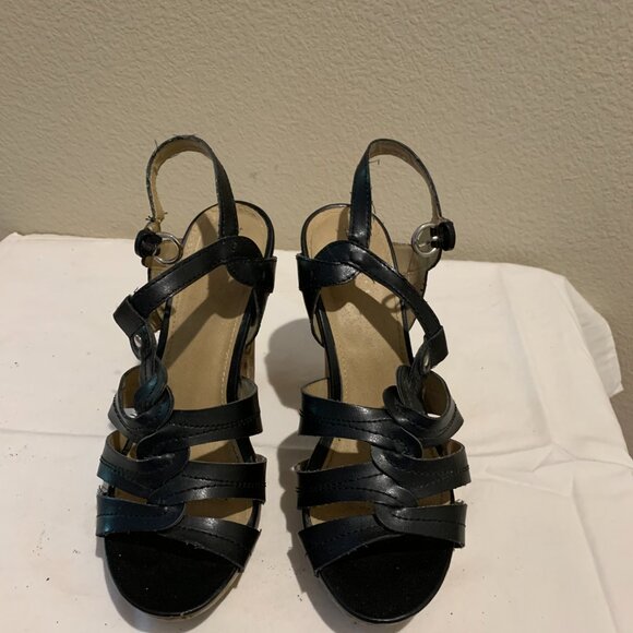 Black Cork High Heel Sandals 6 1/2 - Picture 3 of 6